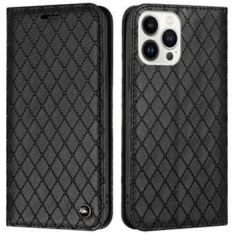 Embossed Rhombus Pattern Wallet Case for iPhone 13 Pro 6.1 inch Folio Flip Protective Cover Litchi Texture PU Leather Stand Case RFID Blocking Phone Cover