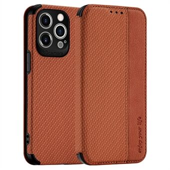 For iPhone 13 Pro 6.1 inch Carbon Fiber Texture Wallet Phone Case PU Leather Suction Cup Cover