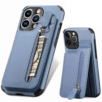 Woven Texture Kickstand Case for iPhone 13 Pro 6.1 inch, Zipper Pocket Leather Coated TPU Anti-drop Phone Cover