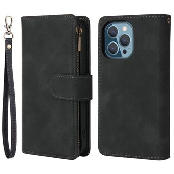 For iPhone 13 Pro 6.1 inch Zipper Pocket Design PU Leather Mobile Phone Wallet Stand Cover Multi Card Slots Drop-proof Case