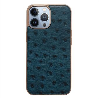 For iPhone 13 Pro 6.1 inch Drop-proof Phone Case Ostrich Pattern PC + TPU + Genuine Leather Electroplating Scratch-Resistant Back Cover