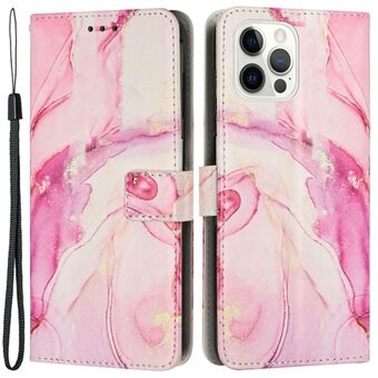 Marble Pattern Printing Phone Cover for iPhone 13 Pro 6.1 inch, Stand Wallet PU Leather + TPU Case  with Strap