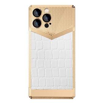 For iPhone 13 Pro 6.1 inch Crocodile Texture Electroplating Phone Case Leather Coated TPU Cover with Glass Camera Lens Film