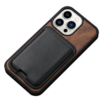 Wood Case for iPhone 13 Pro 6.1 inch Protective Wooden Case TPU Edge Shockproof Phone Cover with Detachable Magnetic Card Holder