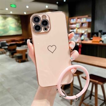 Ultra Slim TPU Phone Case For iPhone 13 Pro 6.1 inch, Heart Pattern Drop-proof Electroplating Phone Cover with Silicone Strap