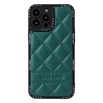 Rhombic Grid Texture Phone Case For iPhone 13 Pro 6.1 inch, PU Leather + PC + TPU Anti-scratch Phone Back Cover
