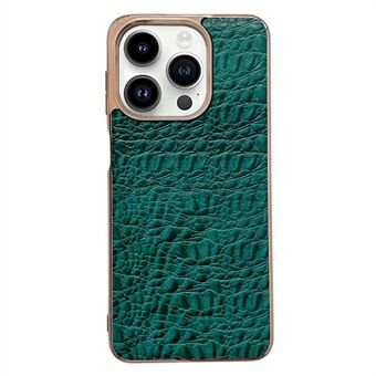 For iPhone 13 Pro 6.1 inch Anti-Drop Case Genuine Cowhide Leather Coated Phone Cover TPU + PC Nano Electroplating Frame Phone Case