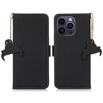 RFID Blocking Phone Case for iPhone 13 Pro 6.1 inch, Genuine LeatherWallet Stand Dual Magnetic Clasp Cover