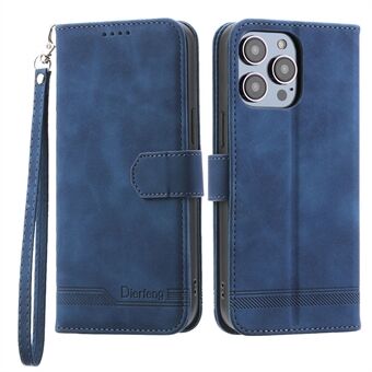 DIERFENG DF-03 PU Leather Case for iPhone 13 Pro 6.1 inch, Lines Imprinted Wallet Stand Protective Phone Cover