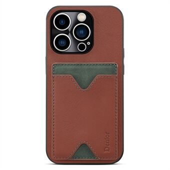 For iPhone 13 Pro 6.1 inch Cowhide Leather Coated TPU Phone Case Precise Cutout Magnetic Card Slot Protective Cover with Kickstand