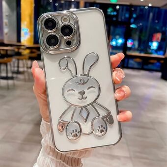 For iPhone 13 Pro 6.1 inch Rabbit Design TPU Case Transparent Electroplating Phone Cover with Lens Film