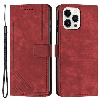 For iPhone 13 Pro Leather Stand Wallet Phone Case Skin-touch Lines Imprinted Phone Cover