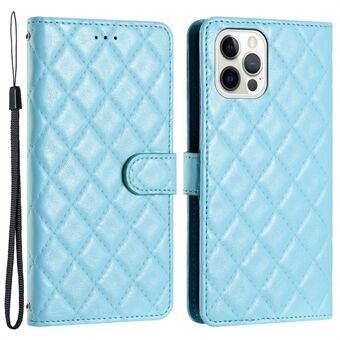 Cell Phone Cover for iPhone 13 Pro , Stand Stitching Line Rhombus Texture PU Leather Phone Case Wallet Shell