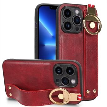 For iPhone 13 Pro 6.1 inch PU Leather Coated PC+TPU Protective Cover Wristband Kickstand Phone Case
