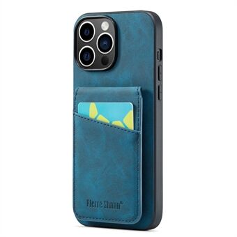 FIERRE SHANN For iPhone 13 Pro 6.1 inch Card Slots Phone Cover Kickstand PU Leather + TPU Case