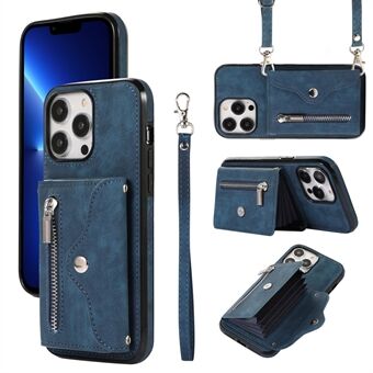 For iPhone 13 Pro 6.1 inch Anti-scratch PU Leather+TPU Phone Case with Kickstand RFID Blocking Card Bag Cover