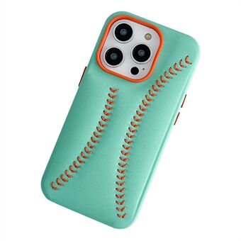 Anti-drop Phone Case for iPhone 13 Pro 6.1 inch Baseball Texture Embroidery PU Leather Coated PC Cover