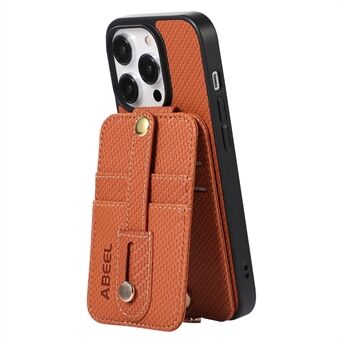 ABEEL Style 02 For iPhone 13 Pro RFID Blocking Card Holder Kickstand Cover Carbon Fiber Texture PU Leather+TPU Phone Case
