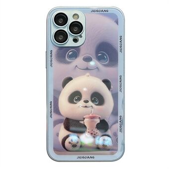 Anti-fall Cover for iPhone 13 Pro Milk Tea Panda Pattern Printing Tempered Glass+TPU Phone Case with Lens Film