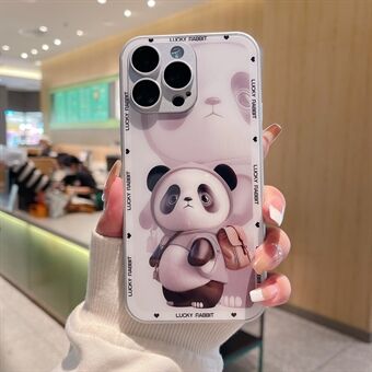 For iPhone 13 Pro Cell Phone Cover Hard Glass+TPU Metal Paint Design Panda Decor Phone Case