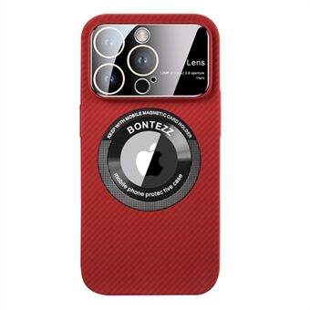 For iPhone 13 Pro 6.1 inch Carbon Fiber Texture PC Phone Case Concave Lens Phone Shell Built-in Metal Ring