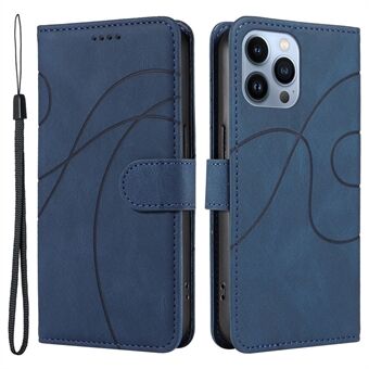 For iPhone 13 Pro Imprinted Line Wallet Case PU Leather Stand Phone Cover