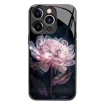 For iPhone 13 Pro Epiphyllum Pattern Printed Case Tempered Glass Back + TPU Frame Phone Cover