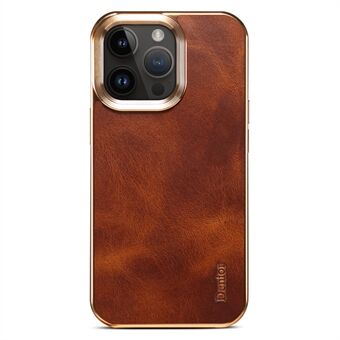 DENIOR For iPhone 13 Pro Waxy Texture Protective Case Genuine Cow Leather+PU Leather+PC Electroplating Phone Cover