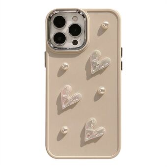 TPU Cover for iPhone 13 Pro 6.1 inch 3D Heart Pearl Decor Phone Back Case - Milky White