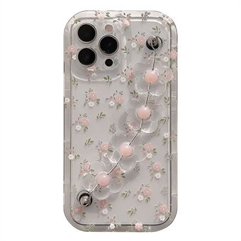 For iPhone 13 Pro Flower Pattern Clear Phone Case Anti-scratch TPU Cover with Flower Decor Chain