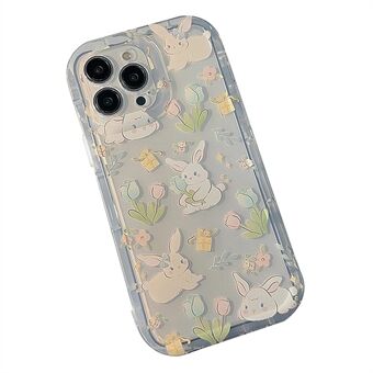 For iPhone 13 Pro 6.1 inch Cartoon Rabbit Flower Pattern TPU Cover Clear Phone Case