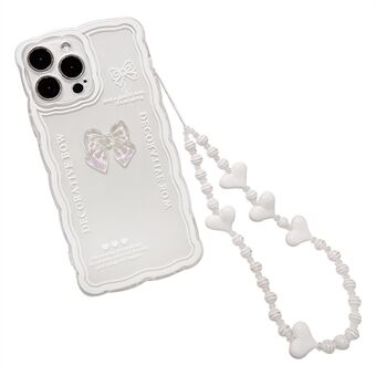 For iPhone 13 Pro Cell Phone Cover Bowknot Decor Clear TPU Mobile Phone Case with Wrist Strap