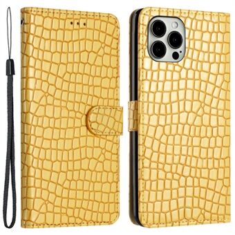 For iPhone 13 Pro 6.1 inch Crocodile Texture Fully Wrapped Leather Cover Stand Phone Wallet Case with Hand Strap