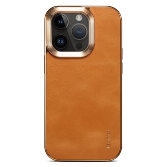 DENIOR For iPhone 13 Pro Electroplating Back Cover Genuine Cow Leather Coated PC Protective Phone Case