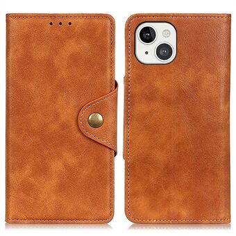 Leather Wallet Stand Phone Case with Magnetic Brass Buckle for iPhone 13 mini 5.4 inch