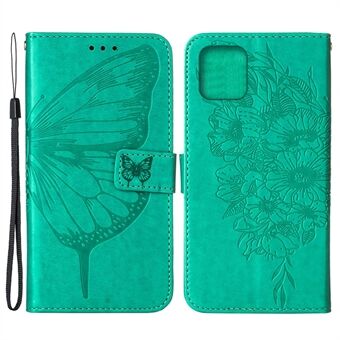 Imprint Butterfly Flower Pattern Well-protected Leather Wallet Phone Case with Stand for iPhone 13 mini 5.4 inch
