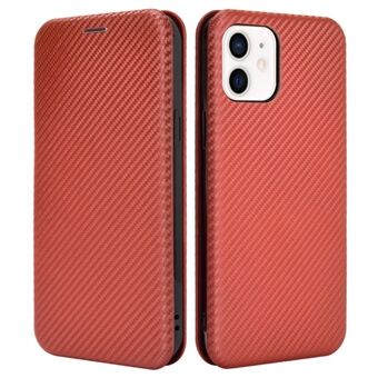 Premium Fiber High-Grade Carbon Style Magnetic Adsorption Leather Case with Ring Strap for iPhone 13 mini 5.4 inch