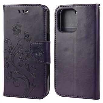 Full Protective Butterfly Flower Imprint Leather Wallet Phone Cover with Stand for iPhone 13 mini 5.4 inch