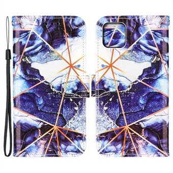 Creative Splicing Marble Pattern Flip Stand Wallet Leather Case Cover with Strap for iPhone 13 mini 5.4 inch