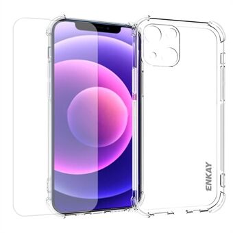 ENKAY Four Corner Cushions TPU Cover Case + 9H Hardness Tempered Glass Screen Film for iPhone 13 mini 5.4 inch