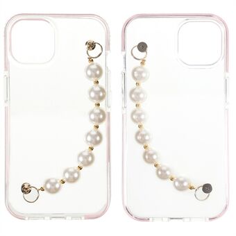 Shock-Absorbed Super Clear TPU Color Splicing Phone Case with Pearl Hand Strap for iPhone 13 mini 5.4 inch