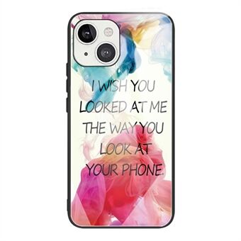 Tempered Glass Back Panel + TPU Frame Phone Case Cover with Pattern Printing for iPhone 13 mini 5.4 inch