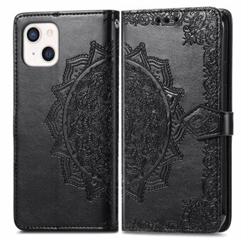 PU Leather Stand Case Wallet Cover with Embossed Mandala Flower for iPhone 13 mini 5.4 inch