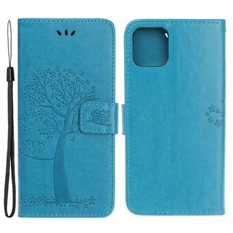 Wallet Stand Leather Case with Owl and Tree Imprinted for iPhone 13 mini 5.4 inch