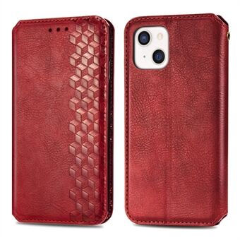 Magnetic Auto-absorbed Rhombus Imprinting Leather Wallet Stand Phone Case Shell for iPhone 13 mini 5.4 inch