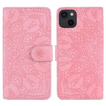 Imprint Flower Premium PU Leather Wallet Flip Protective Case with Magnetic Closure and Stand for iPhone 13 mini 5.4 inch