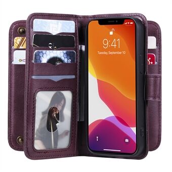 Shock-Absorbed Multiple Card Slots Wallet Design Phone Cover Stand Shell for iPhone 13 mini 5.4 inch