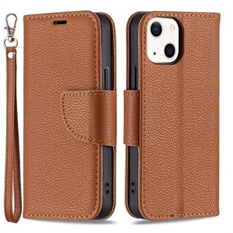 Full Protection PU Leather Cover Litchi Texture Phone Case with Wallet Stand Design for iPhone 13 mini 5.4 inch