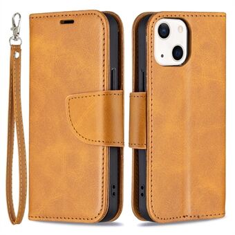 Solid Color Leather Wallet Case Phone Shell with Strap for iPhone 13 mini 5.4 inch