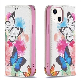 Pattern Printing Magnetic Auto-absorbed Leather Case Wallet Stand Phone Cover for iPhone 13 mini 5.4 inch